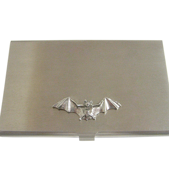 Silver Toned Textured Bat Business Card Holder